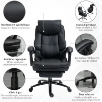 Vinsetto Chaise de bureau fauteuil de bureau ergonomique grand confort hauteur réglable dossier inclinable repose-pieds pivotant à 360 ° 73 x 66 x 118 cm noir(m-8)