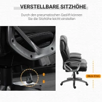 Vinsetto Bürostuhl Computerstuhl mit Wippenfunktion Kopfstütze ergonomischer Schreibtischstuhl drehbar höhenverstellbar Kunstleder Schwarz 68 x 76 x 117-125 cm(m-4)