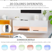 HOMCOM Mueble de TV de Pared con luces LED y Mando a Distancia Mueble Colgante en Blanco de Alto Brillo para Salón Dormitorio Carga 30 kg 120x35x40,5 cm(m-4)