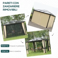 Outsunny Gazebo da Giardino 3x3.6m in Alluminio con Zanzariera e Tetto in Policarbonato(m-4)