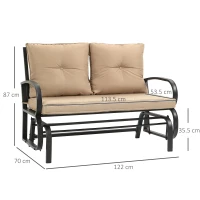 Outsunny Panchina a Dondolo da Giardino per 2 Persone con Cuscini per Seduta e Schienale, 122x70x87cm, Khaki(m-3)