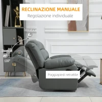 HOMCOM Divano 2 Posti Reclinabile e Imbottito con Schienale Diviso e Poggiapiedi, 168x98x102 cm, Grigio(m-5)