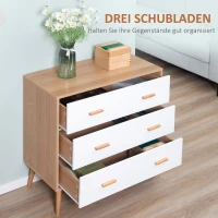 HOMCOM Kommode mit 3 Schubladen Sideboard Schubladenkommode Schrank Mehrzweckschrank Wohnzimmer Esszimmer Skandi-Design Weiß+Natur 80 x 39 x 80 cm(m-4)