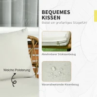 Outsunny Gartensitzgruppe, 4-tlg., Rattanoptik, rechteckiger Tisch, zwei Stühle, Zweisitzer, mit Sitzkissen, Sandfarbe(m-5)