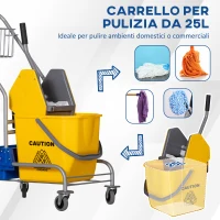 HOMCOM Carrello Pulizie con Strizzatore, Secchio 25L e Ripiano in Plastica, in PP e Metallo, 72x49.5x95 cm, Blu e Giallo(m-5)
