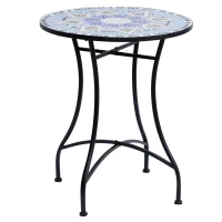 Outsunny Table Ronde Style Fer forgé Bistro Plateau mosaïque Motif Fleur métal époxy anticorrosion Noir céramique(m-10)
