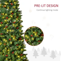 HOMCOM 7FT Prelit Artificial Pencil Christmas Tree with Warm White LED Light, Red Berry, Holiday Home Xmas Decoration, Green(m-5)