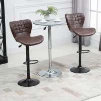 HOMCOM Bar Stools Set of 2 Adjustable Height Swivel Bar Chairs in PU Leather with Backrest & Footrest, Brown(m-2)