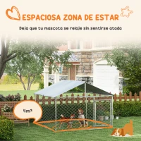 PawHut Jaula de Exterior para Perros Medianos con Cerradura Marco de Acero Toldo Impermeable y Anti-UV 200x200x150 cm Plata(m-5)