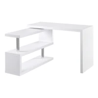 HOMCOM 360° Rotating L-Shaped Corner Computer Desk Home Office Writing Table Swivel Workstation with Storage Shelf, White(m-1)