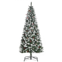 HOMCOM Árbol de Navidad Artificial de 180cm 618 Ramas Bayas y Piñas Puntas Nevadas Decoración Navideña de Interior Verde