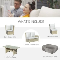 Outsunny 5 PCS Reclining PE Rattan Garden Dining Set Bonzer Patio Furniture w/ Sofa Chairs Glass Table, Olefin Cushions Adjustable Feet Stylish Lounge Conversation(m-9)