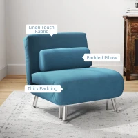 HOMCOM Single Velvet-Feel Sleeper Chair - Blue(m-6)