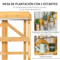 Outsunny Mesa de Plantación Plegable Mesa de Jardinería de Madera con Placa de Zinc y Estante para Jardín Terraza Balcón 85x44x89 cm Amarillo(m-5)