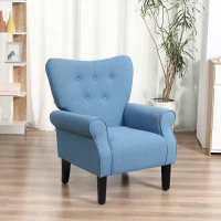HOMCOM Butaca de Salón Tapizada en Tela Sillón Relax con Reposabrazos Asiento Acolchado y Patas de Madera Estilo Moderno para Dormitorio 78x74x97 cm Azul(m-7)
