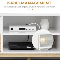 HOMCOM TV-Bank mit 4 Schubladen, 2 Fächern, Kabelöffnung, 120 cm x 40 cm x 44,5 cm, Natur + Weiß(m-5)