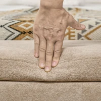 HOMCOM Banco de Almacenaje con Patas de Madera y Asiento Acolchado Carga 120 kg Puff Almacenaje Ovalado Beige(m-9)