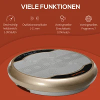SPORTNOW Vibrationsplatte, 99 Intensitätsstufen, 2 Widerstandsbänder, LED-Anzeige, Goldoptik, Φ59 x 15H cm(m-4)