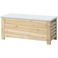 Outsunny Coffre de jardin en bois et couvercle en métal galvanisé 155L avec vérins - 110 x 50 x 50 cm(m-10)