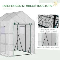 Outsunny Invernadero de Jardín 143x143x195 cm Vivero Casero de Acero con 4 Estantes Puerta y 2 Ventanas Enrollables para Cultivos Plantas Macetas Flores Patio Exterior Blanco(m-7)