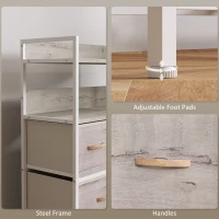 HOMCOM Rustic Chest of Seven Fabric Drawers - Natural Wood Finish(m-7)