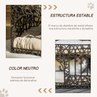 PawHut Cesta de Ratán para Gatos de 2 Alturas Cama Cueva de Gatos con 2 Cojines Suaves y Ventana 56x41x45 cm Café Oscuro(m-6)