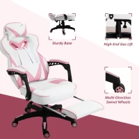 Vinsetto Computer Gaming Chair, Racing Desk Chair with Lumbar Support and Footrest, PU Leather Gamer Chair with Headrest and Swivel Wheels for Home, Pink(m-7)