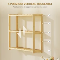 HOMCOM Scaffale per il Bagno a 3 Ripiani Regolabili in 5 Posizioni, in Bambù, 60x15x50 cm, color Legno(m-6)