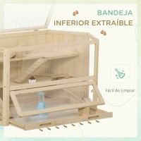PawHut Jaula de Madera para Hámster 115x60x55 cm Casa para Roedores con 3 Niveles Techo Abatible Bandeja Extraíble Bebedero y 3 Rampas Natural(m-7)
