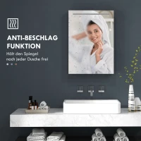 HOMCOM Spiegel-Badschrank, LED-beleuchtet, Anti-Beschlag, 50x13x70cm, Silber(m-6)