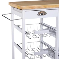 HOMCOM Chariot de service desserte de cuisine à roulettes multi-rangements 74L x 37l x 76H cm plateau bois massif pin châssis MDF blanc(m-5)