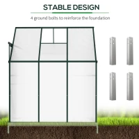 Outsunny 6 X 4ft Walk-In Lean to Greenhouse Garden Heavy Duty Aluminium Polycarbonate with Roof Vent for Plants Herbs Vegetables, Green(m-7)