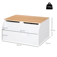 HOMCOM Wooden Kids Toy Box Children Storage Chest Organiser Book Slot Safety Hinge Playroom Furniture White(m-3)