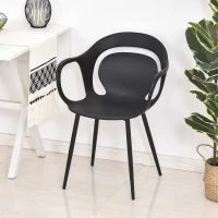 HOMCOM Lot de 2 chaises de Salle à Manger, Chaise de Cuisine, Design Simple Moderne, accoudoirs Dossier Ergonomique Confortable, Cadre PP, Pieds en métal, 58,5 x 60 x 83,5 cm, Noir(m-5)