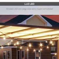 Outsunny Pérgola de Jardín 3x4 m con Techo Deslizable Cenador con Luces LED Energía Solar Marco de Acero para Patio Terraza Crema(m-5)