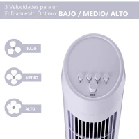 HOMCOM Ventilador de Torre Oscilante 70° Tower Fan Columna Ventilador de Pie Potencia 45W 3 Velocidad Asa de Transporte Hogar Oficina φ27x75cm Blanco(m-6)