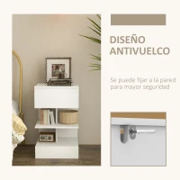 HOMCOM Mesilla de Noche con Cajón y 2 Estantes Abiertas para Dormitorio Salón Cama Oficina Estilo Moderno 39x39x65 cm Blanco(m-6)