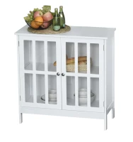 kleankin Badezimmerschrank Küchenschrank Vitrine mit 2 Türen Sideboard Kommode Vitrinenschrank MDF Acryl Weiß 80 x 36 x 80 cm(m-10)