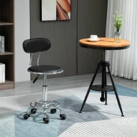 HOMCOM Tabouret à roulettes tabouret de massage pivotant 360° - ergonomique avec dossier - hauteur assise réglable 43,5-59 cm - revêtement synthétique noir et métal chromé(m-2)