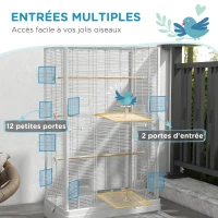 PawHut Cage à oiseaux volière avec portes perchoirs cage pour canaris perruches perroquets 61 x 36,5 x 98 cm blanc(m-5)