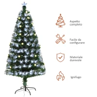 HOMCOM Albero di Natale Artificiale 150cm con Luci Incorporate e 180 Rami, Albero di Natale con Luci a LED e Fibre Ottiche, Base Pieghevole Rimovibile(m-6)