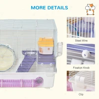PawHut 2 Tier Hamster Cage Gerbil Rodent House Small Animal Habitat with Exercise Wheels Tunnel Tube Water Bottle Dishes Ladder, White(m-6)