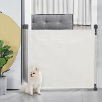 PawHut 140cm Treppenschutzgitter ausziehbar Türschutzgitter Roll einhand-bedienung Türgitter Treppenschutz Absperrgitter für Hund Türschutz Weiß(m-2)