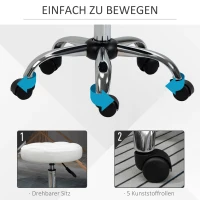 HOMCOM Drehhocker, Salonhocker, höhenverstellbar, Kunstleder, Steppdesign, Ø35,5 x 48-63 cm, Weiß/Silber(m-6)