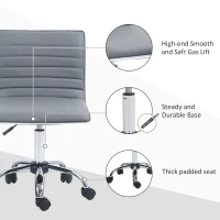 HOMCOM Armless Task Desk Chair, Swivel Office Chair with Faux Leather, Adjustable Seat Height, Chrome Base, Wheels for Home, Light Grey(m-7)