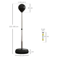 HOMCOM Punchingball-Set für Jugendliche, höhenverstellbar, inkl. Boxhandschuhe und Pumpe, Schwarz(m-3)