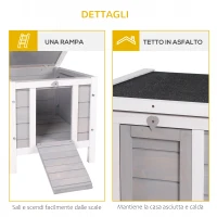 PawHut Gabbia per Conigli in Legno da Esterno con Tetto in Asfalto e Rampa Antiscivolo, 42x51x43cm, Grigia(m-6)