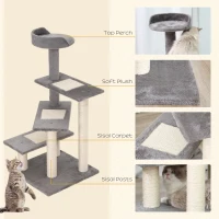 PawHut 100 cm Cat Tree for Indoor Cats Kitten Scratch Scratching Post Climbing Tower Activity Centre Grey(m-4)