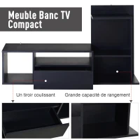 HOMCOM Meuble TV design contemporain multi-rangements grand plateau 3 niches 2 étagères tiroir mélaminé noir mat(m-5)
