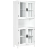 HOMCOM Buffet haut armoire de cuisine 4 portes vitrées et 1 niche centrage hauteur 172 cm avec étagères réglables blanc(m-1)
